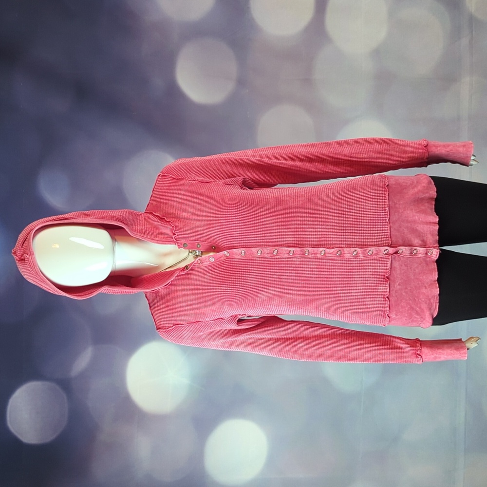 Jack Steven sz L Distressed Look Snap Closure Coral Pink Juniors Hoodie …